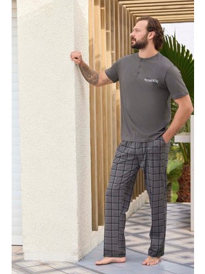Aydoğan Erkek Kısa Kol Pamuklu Suprem Pijama Takımı 240328 Antrasit