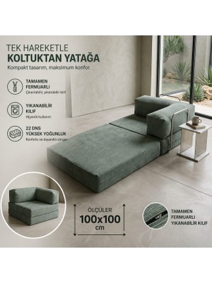 Colormix Katlanır Koltuk Yatak 100X100 cm Tek Kişilik Yer Yatağı Yıkanabilir Kılıf 22 Dns Sünger Fermuarlı Minder Koltuk
