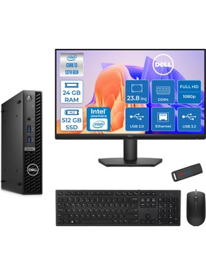 Dell Optiplex 7010MFF Intel Core I3 13100T Mx 4.20GHZ 24GB 512GB SSD UHD Graphics 730 23.8" Mon WIN11PRO Kurumsal Mini Bilgisayar N003O7010TM23P05 + Zettausb