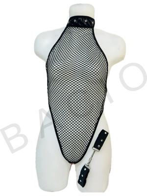 Bacio Fantezi Seksi Fileli Kelepçeli Sırtı Açık Babydoll Gecelik BC9231