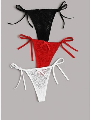 Kadın 3'lü Dantelli Yandan Bağlamalı Seksi Tanga BC0054