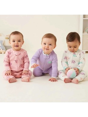 Retro Women Kız Bebek Sevimli Desenli Pamuklu Günlük Hediye 3'lü Tulum Seti