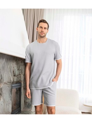 Aydoğan Lodos Store Erkek Kısa Kollu Şortlu Waffle Dokulu Pijama Takımı Rahat Kesim