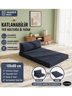 Colormix Katlanabilir Yer Koltuğu Yatak 120X80 cm Yıkanabilir Kılıf Tam Sünger Minder Tek Kişilik Katlanır Koltuk