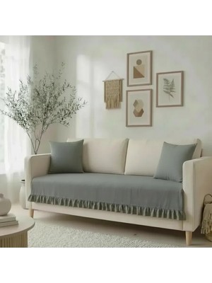 NDC Home Fırfırlı Keten Koltuk Örtüsü [kırlentli]-Füme