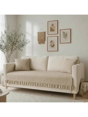 NDC Home Fırfırlı Keten Koltuk Örtüsü [kırlentli] -Bej