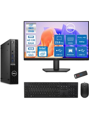 Dell Optiplex 7010MFF Intel Core I3 13100T Mx 4.20GHZ 40GB 512GB SSD UHD Graphics 730 23.8" Mon WIN11HOME Kurumsal Mini Bilgisayar N003O7010TM23H13 + Zettausb