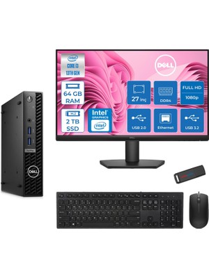 Dell Optiplex 7010MFF Intel Core I3 13100T Mx 4.20GHZ 64GB 2tb SSD UHD Graphics 730 27" Mon WIN11PRO Kurumsal Mini Bilgisayar N003O7010TM27P23 + Zettausb