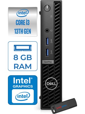 Dell Optiplex 7010MFF Intel Core I3 13100T Mx 4.20GHZ 8gb 2tb SSD UHD Graphics 730 Freedos Kurumsal Mini Bilgisayar N003O7010TF42 + Zettausb