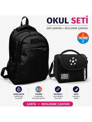 Coral High Siyah Üç Bölmeli Sırt Çantası 14398+THERMO Beslenme Çantası 22798