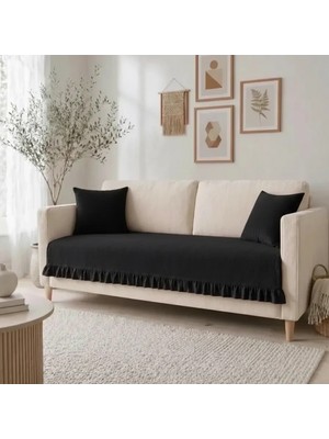 NDC Home Fırfırlı Keten Koltuk Örtüsü [kırlentli] -Siyah