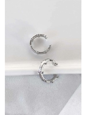 Retro Gümüş Renk Unisex Kıstırmalı Çelik Kıkırdak Küpe (Çift)