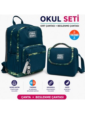 Coral High Kamuflaj Desenli Sırt Çantası 23631+ Thermo Beslenme Çantası 11771