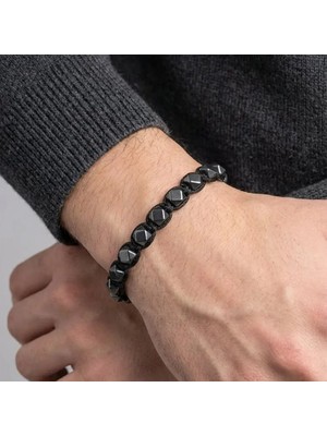 Valmont Accessories Siyah Doğal Taş Görünümlü Asansörlü Ayarlanabilir Makrome Erkek Bileklik