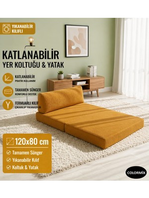Colormix Katlanabilir Yer Koltuğu Yatak 120X80 cm Yıkanabilir Kılıf Tam Sünger Minder Tek Kişilik Katlanır Koltuk