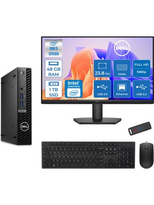 Dell Optiplex 7010MFF Intel Core I3 13100T Mx 4.20GHZ 48GB 1tb SSD UHD Graphics 730 23.8" Mon WIN11PRO Kurumsal Mini Bilgisayar N003O7010TM23P18 + Zettausb