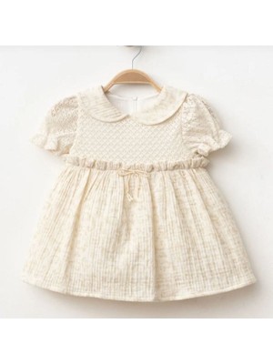 Butik Kız Bebek %100 Pamuklu Bebe Yaka Organik Kumaş Elbise