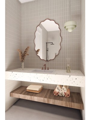 Faw Decor Premium Şık Modern Estetik Ahşap Çerçeveli Duvar Aynası Banyo Aynası Dresuar Aynası