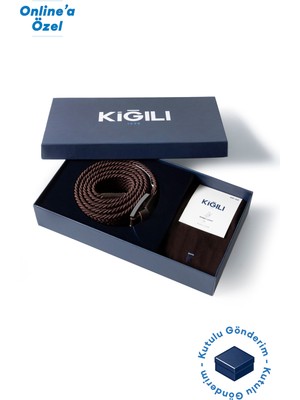 Kiğılı Likralı Esnek Spor Örgü Kemer & 2'li Bambu Çorap Hediye Kutulu Set