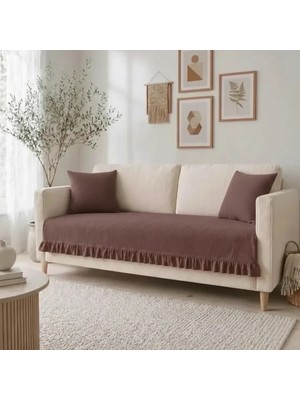 NDC Home Fırfırlı Keten Koltuk Örtüsü [kırlentli]-Kahverengi