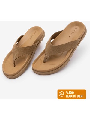 Marjin Kadın Hakiki Deri Parmak Arası Günlük Terlik Tarkin Camel Süet