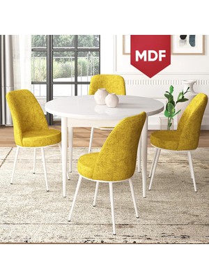 Canisa Concept Tor Serisi MDF Yuvarlak Mutfak Masa Takımı, Beyaz Masa ve 4 Sandalye