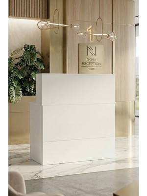 Yurudesign Vario H Beyaz Ofis Karşılama Bankosu Ahşap 90x40 cm Modern Tasarım 1 Parça VO20-W