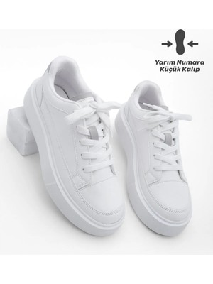 Marjin Kadın Sneaker Kalın Taban Spor Ayakkabı Domen Beyaz
