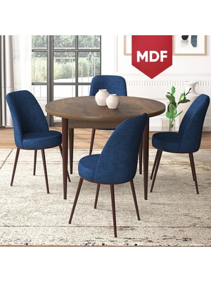 Canisa Concept Tor Serisi MDF Yuvarlak Mutfak Masa Takımı, Barok Ahşap Desen Masa ve 4 Sandalye