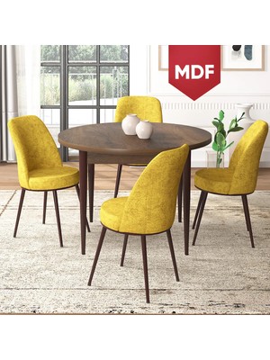 Canisa Concept Tor Serisi MDF Yuvarlak Mutfak Masa Takımı, Barok Ahşap Desen Masa ve 4 Sandalye
