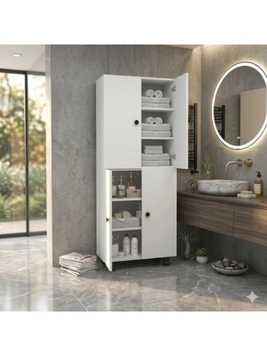 Zerka Concept Firan Mdf 6 Raflı Çok Amaçlı Mutfak Banyo Ayakkabılık Dolabı 60 cm