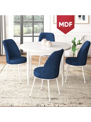 Canisa Concept Tor Serisi MDF Yuvarlak Mutfak Masa Takımı, Beyaz Masa ve 4 Sandalye