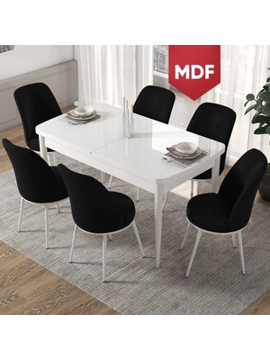 Canisa Concept Via Serisi MDF Beyaz Açılabilir 80X132 Mutfak Masa Takımı 6 Adet Sandalye