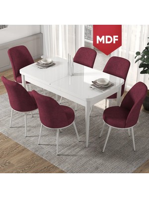 Canisa Concept Via Serisi Açılabilir MDF Beyaz Renk Mutfak Masası Takımı, Yemek Masası+6 Adet Sandalye