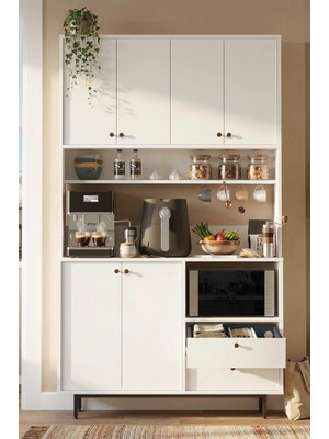 Yurudesign Royce Serisi Kahve Köşesi Çok Amaçlı Dolap Mutfak Dolabı Beyaz Re7-W