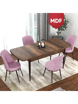 Canisa Concept Via Serisi MDF Barok Ahşap Desen Açılabilir 80X132 Mutfak Masa Takımı 4 Adet Sandalye