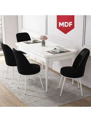 Canisa Concept Via Serisi MDF Beyaz Açılabilir 80X132 Mutfak Masa Takımı 4 Adet Sandalye