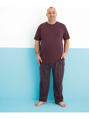 Aydoğan Lodos Store Erkek Büyük Beden Kısa Kollu Süprem Pamuklu Patlı Pijama Takımı