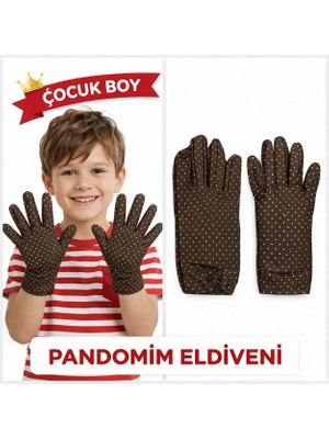 Zenvia Çocuk Boy Pandomim Eldiveni Beyaz Puantiyeli Kahve Renk Gösteri Eldiveni 23 Nisan 19 Mayıs Znv-Ev