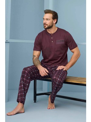 Aydoğan Erkek Kısa Kol Pamuklu Pijama Takımı 7945 Bordo
