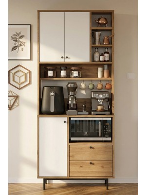 Yurudesign Royce Serisi Kahve Köşesi Çok Amaçlı Dolap Mutfak Dolabı Sepet-Beyaz Re6-Sw