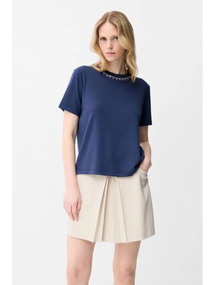 adL  Yakası Taşlı Bluz Lacivert 11546875000