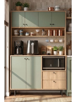 Yurudesign Royce Serisi Modern Tasarımlı Kahve Köşesi Mutfak Dolabı 1200 mm Sepet-Ihlamur Yeşili RE5-SY