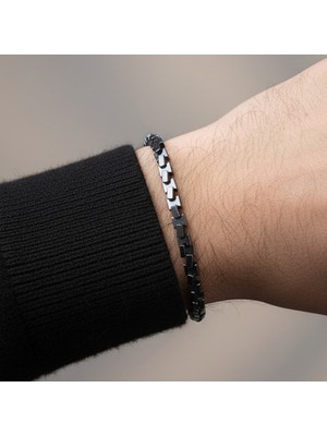 Valmont Accessories Zincir Tasarım Asansörlü Ayarlanabilir Modern Antrasit Renk Erkek Bileklik