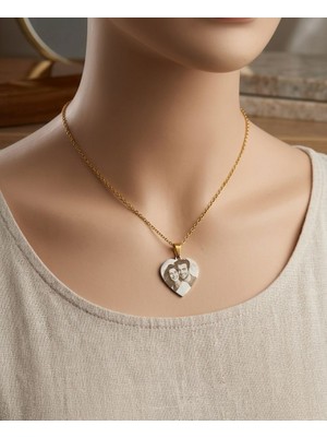 Moonpiece Collection Kişiye Özel Kalpli Görsel Baskılı Kolye Gold Hediye Arkadaş Sevgili