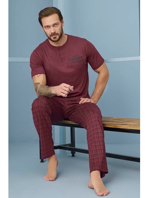 Aydoğan Erkek Kısa Kol Pamuklu Pijama Takımı 7969 BORDO01