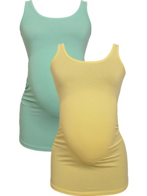 Luvmabelly Myra1005_1006 Hamile Atlet Seti %98 Pamuklu Sarı ve Mint Renkli Rahat Tasarım S Beden