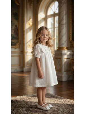 Lolli Boom Kids Royal Prenses Fiyonk Detaylı Elbise  - Beyaz - 2-3 Yaş - ST01215-BEYAZ-2-3 Yaş