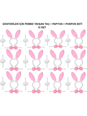 Zenvia Pembe Tavşan Kostüm Seti – Taç, Papyon, Ponpon (12’li Paket) ZNV-EVVN3263