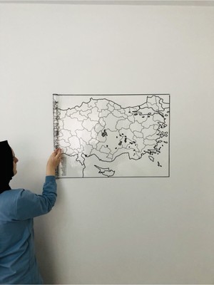 Tutunabilir Kağıt Türkiye Haritası Akıllı Kağıt Tahta 110x56 Cm Yazı Tahtası Kalem Hediyeli Duvara Uygulanır